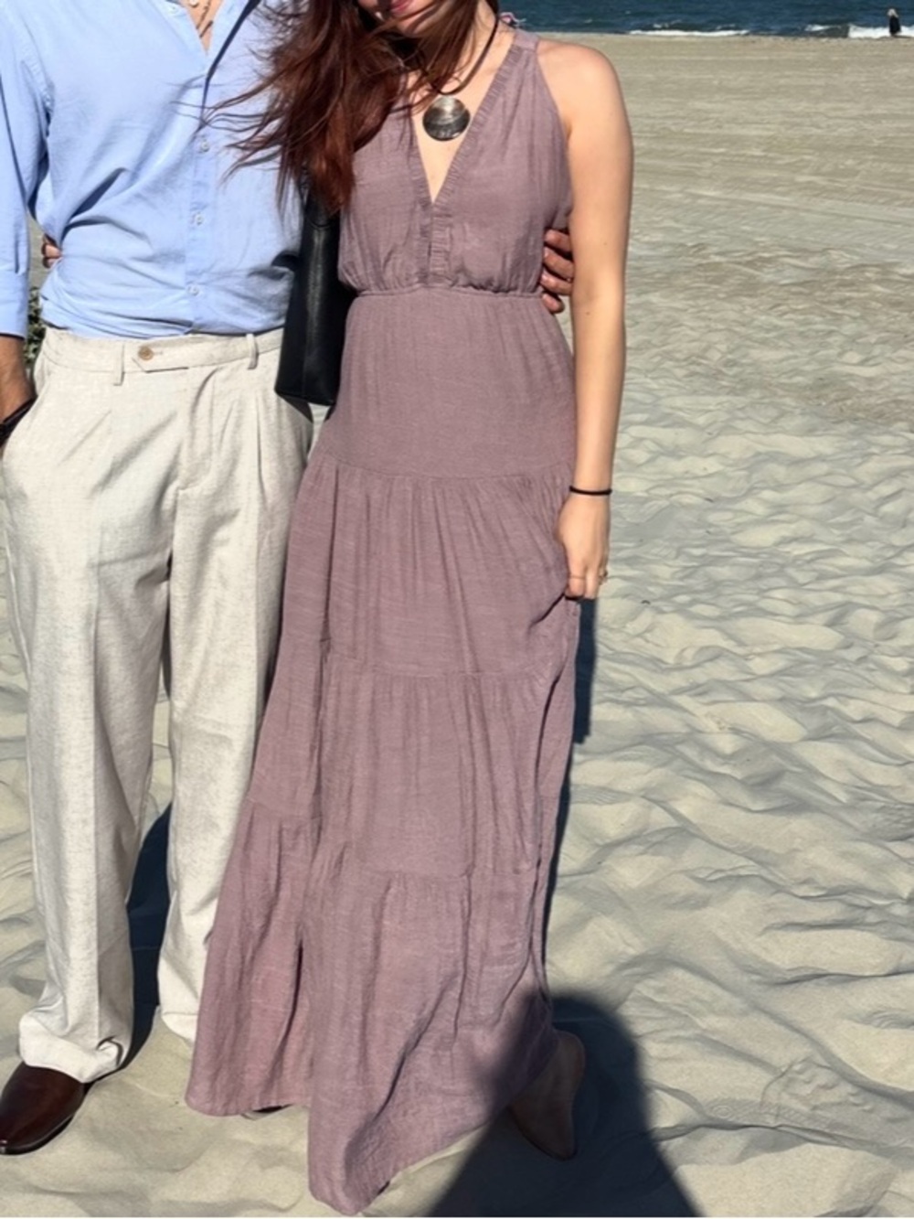 Flowy Mauve Tiered Maxi Dress